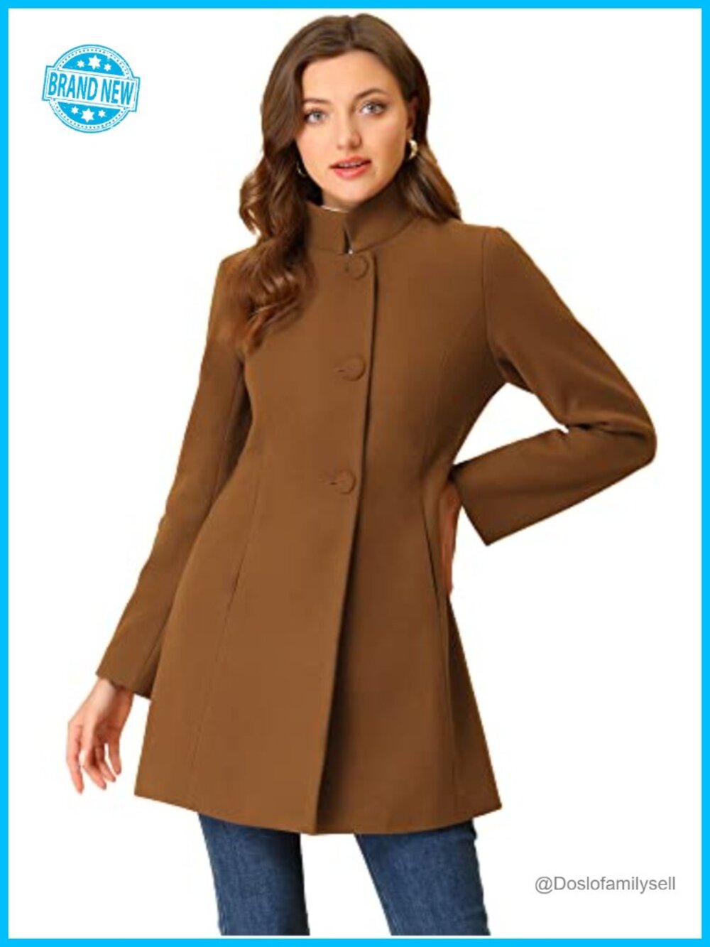 Womens Winter Mid-Long Pea Coat Stand Collar Single Breasted Overcoat